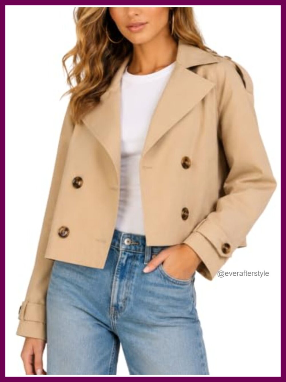 Oversized Cropped Double-Breasted Lapel Trench Jacket